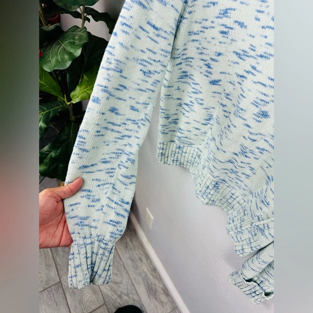 J. Crew Speckled Blue Cotton Crewneck Sweater